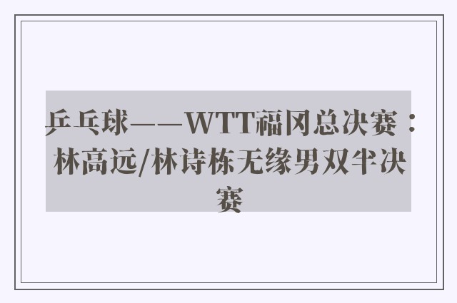 乒乓球——WTT福冈总决赛：林高远/林诗栋无缘男双半决赛