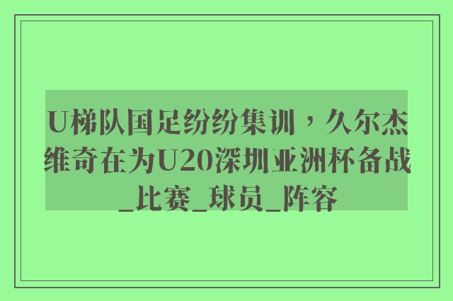 U梯队国足纷纷集训，久尔杰维奇在为U20深圳亚洲杯备战_比赛_球员_阵容