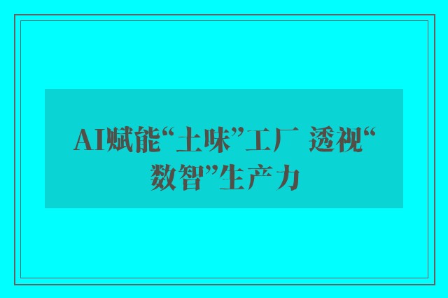 AI赋能“土味”工厂 透视“数智”生产力