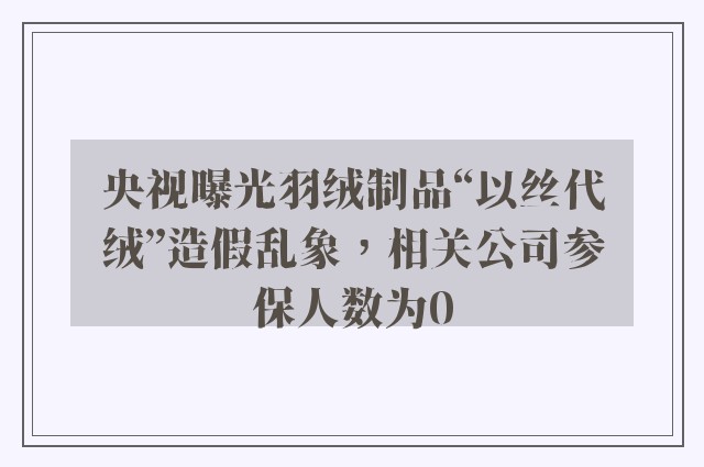 央视曝光羽绒制品“以丝代绒”造假乱象，相关公司参保人数为0