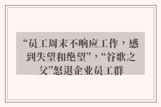 “员工周末不响应工作，感到失望和绝望”，“谷歌之父”怒退企业员工群