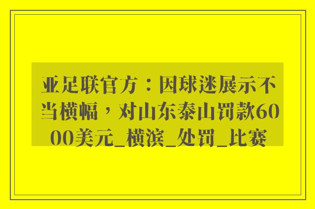 亚足联官方：因球迷展示不当横幅，对山东泰山罚款6000美元_横滨_处罚_比赛