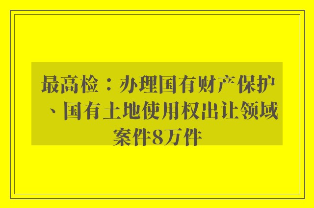 最高检：办理国有财产保护、国有土地使用权出让领域案件8万件