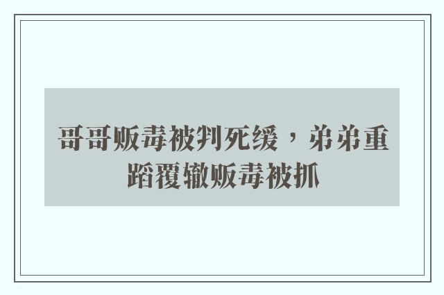 哥哥贩毒被判死缓，弟弟重蹈覆辙贩毒被抓