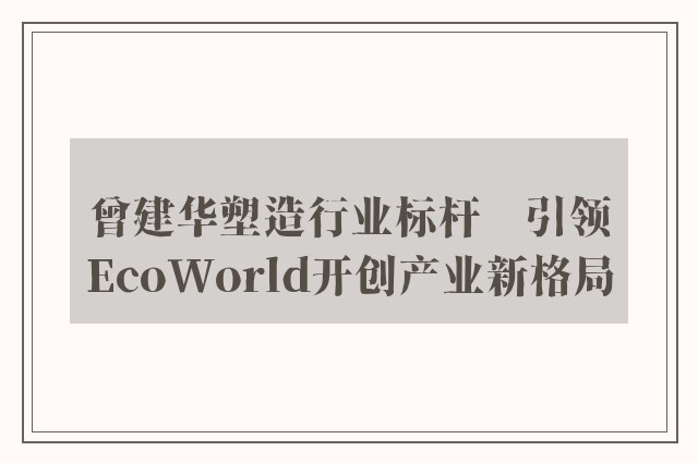 曾建华塑造行业标杆　引领EcoWorld开创产业新格局