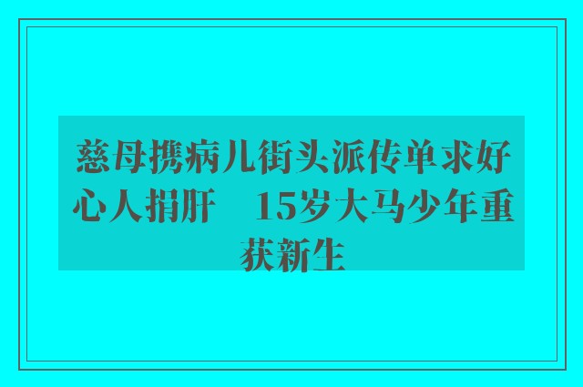 慈母携病儿街头派传单求好心人捐肝　15岁大马少年重获新生