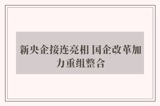 新央企接连亮相 国企改革加力重组整合