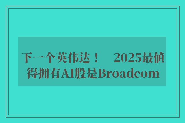 下一个英伟达！　2025最值得拥有AI股是Broadcom