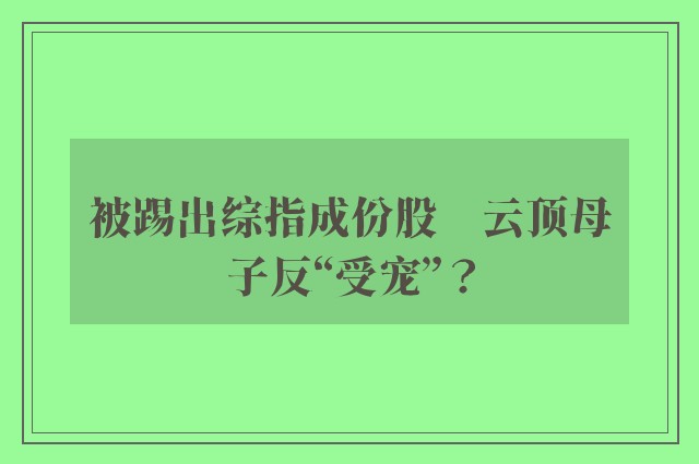 被踢出综指成份股　云顶母子反“受宠”？