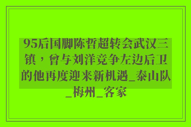 95后国脚陈哲超转会武汉三镇，曾与刘洋竞争左边后卫的他再度迎来新机遇_泰山队_梅州_客家