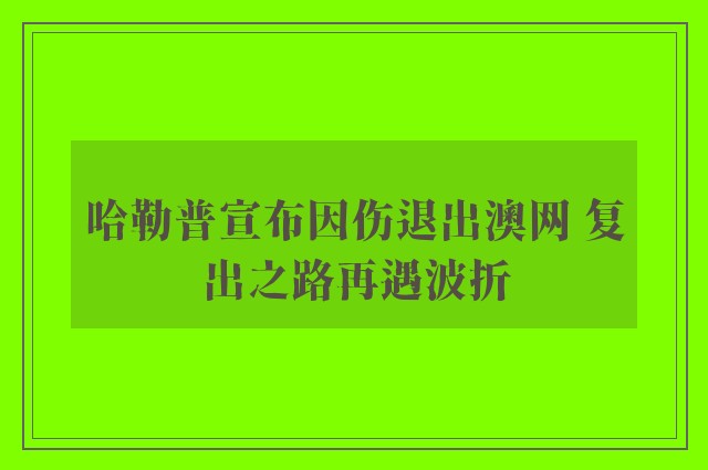 哈勒普宣布因伤退出澳网 复出之路再遇波折